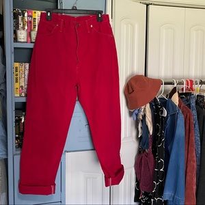 Vintage ‘93, bright red, high-waisted Wrangler cowboy cut jeans (new, with tags)